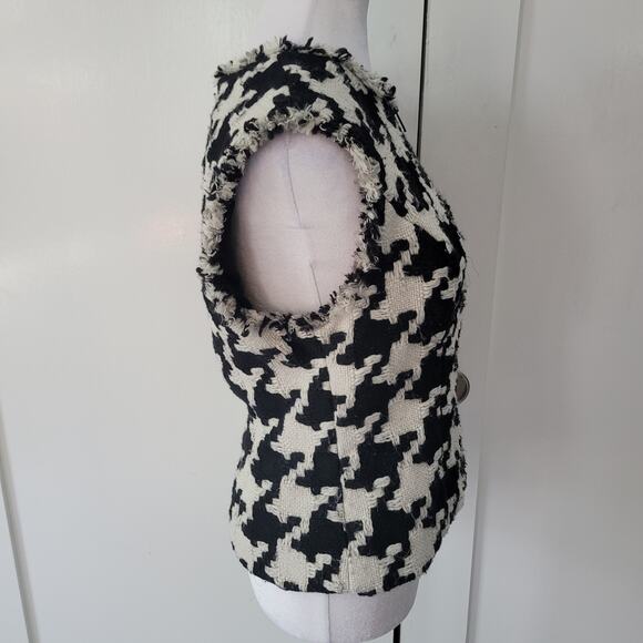 cabi Size S Houndstooth Print Knit Full Zip Fringe Edge Sheath Vest - Picture 2 of 9